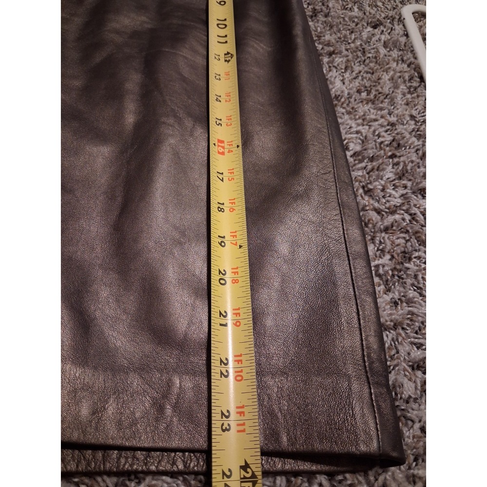 Ann Taylor Bronze Metallic 100% Leather Knee Skirt Size 8 Y2K Minimalist Midi - Picture 9 of 9
